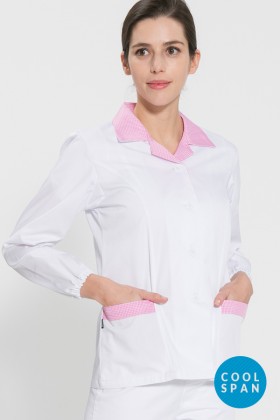 긴팔 TC32수 쿨스판 위생복 셔츠(여성용) /핑크체크(FS-115)