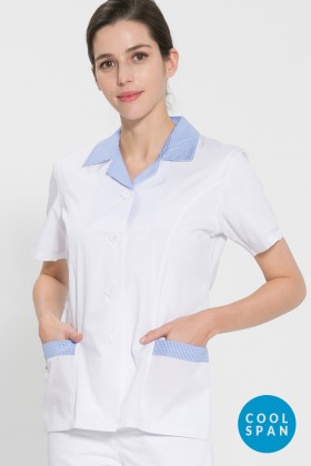 반팔 TC45수 쿨스판 위생복 셔츠(여성용) /스카이블루체크(FS-118)